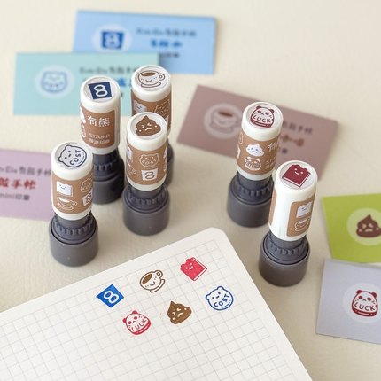 有熊插画mini浸透光敏印章原创手帐打卡可爱熊猫八杯水咖啡自出墨