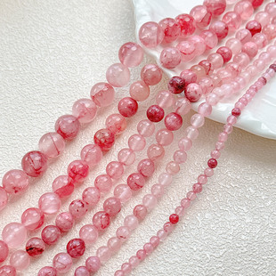 【粉黛】草莓色血色波斯玉髓圆珠子散珠手工diy串珠手链配件材料