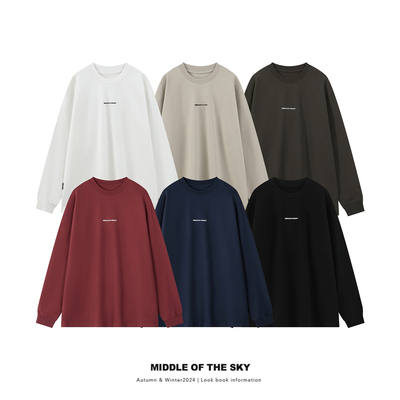 MIDDLE OF THE SKY秋冬简约基础百搭绒感保暖印花圆领长袖T恤