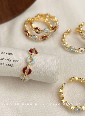 来钱来钱！微镶锆石厚镀18K真金保色开口可调节几何圆形戒指 指环