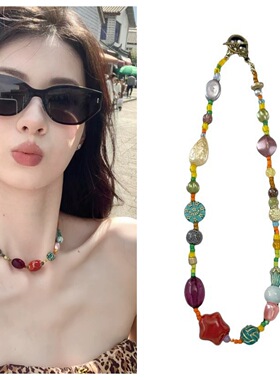 爆款星星项链彩色民族风多巴胺琉璃串珠女新中式复古设计锁骨颈链