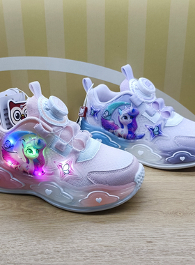 2025春季品牌步一女孩儿童休闲网面旋转扣带闪灯学生运动鞋516050
