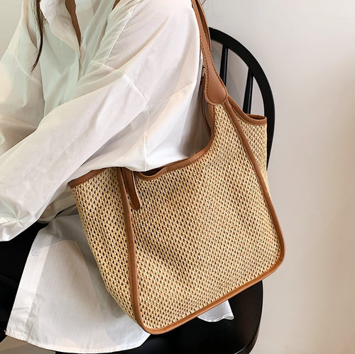 草编包包女 夏季百搭2025新潮时尚单肩大包质感大容量编织托特包N