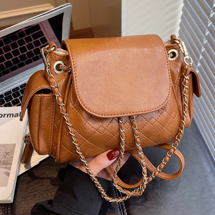 水桶包包女 2025新小众设计链条双肩包女高级感时尚斜挎菱格背包N