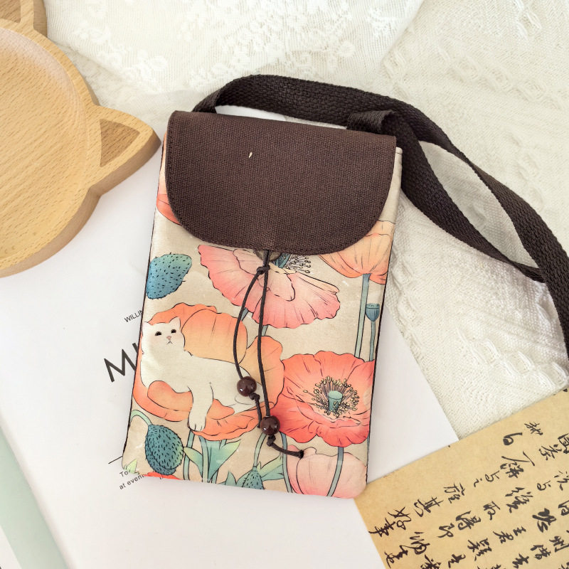 中国风古风印花斜挎背包翻盖手机包文艺小清新汉元素斜挎汉服包Z