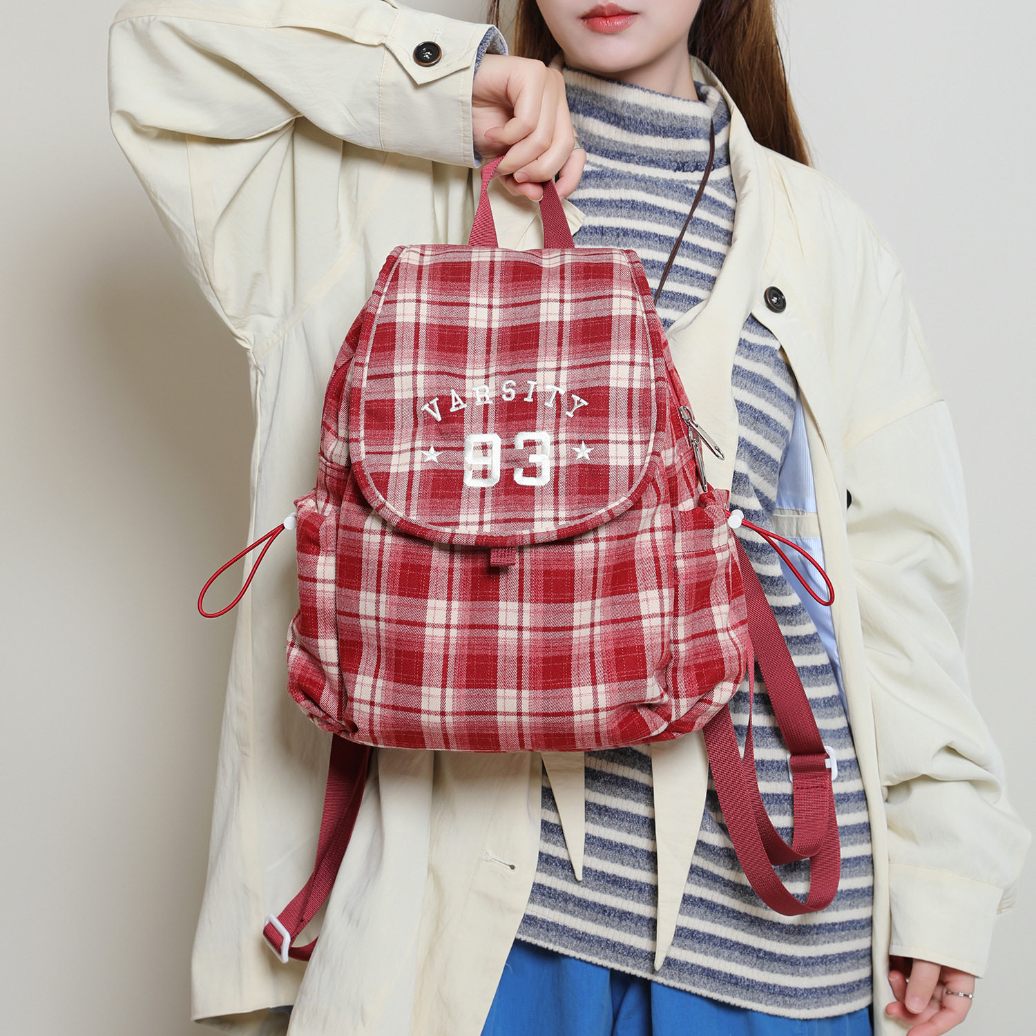 2025秋新款大容量帆布包 学院休闲背包百搭复古格纹单肩包双肩包C,箱包皮具/热销女包/男包,单肩包,淘宝优惠券,粉丝福利购,淘宝优惠卷