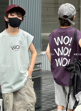 童乐鱼洋气纯棉背心2025夏新款童装男女童韩版字母无袖T恤潮99293