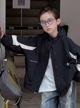 布芮欧童装儿童连帽外套2024秋冬款拼接冲锋衣棉服夹克衫63019