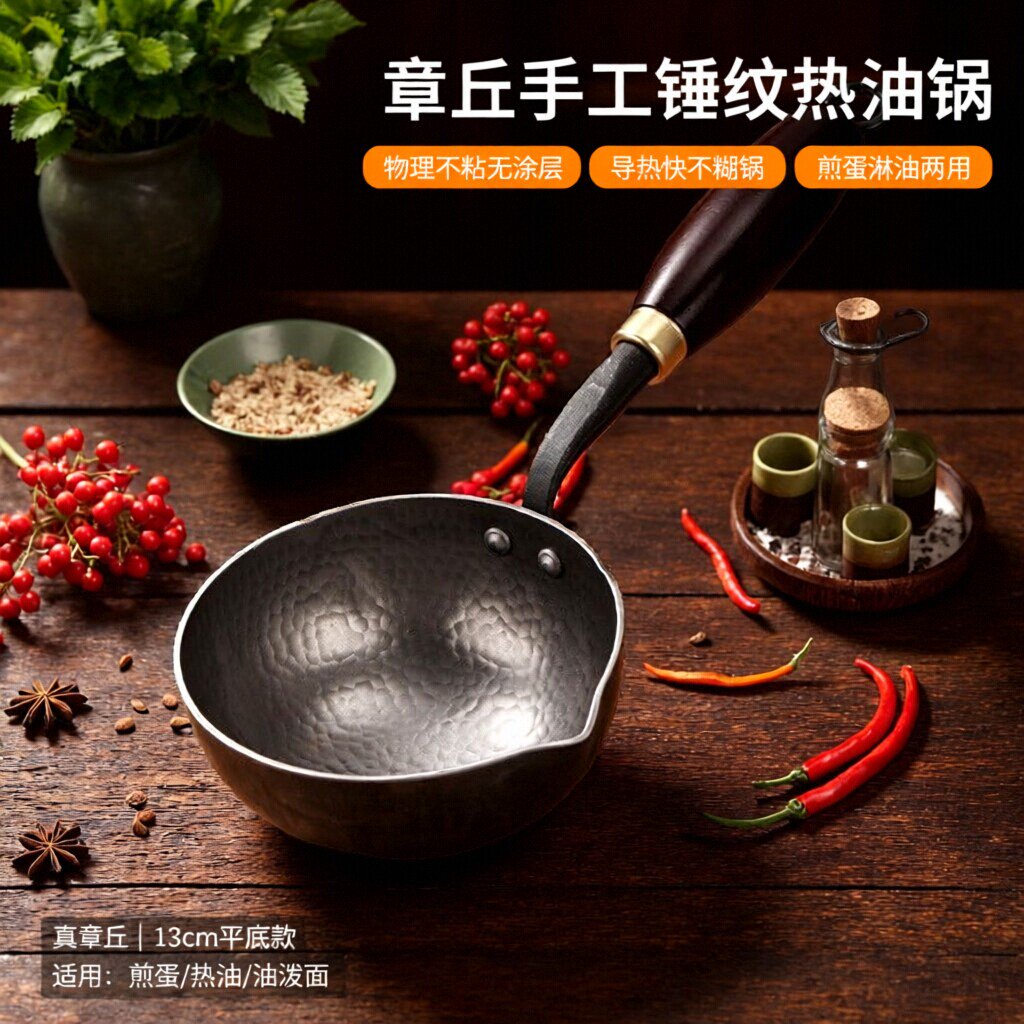 加厚长手柄章丘手工煎蛋泼油小锅图片