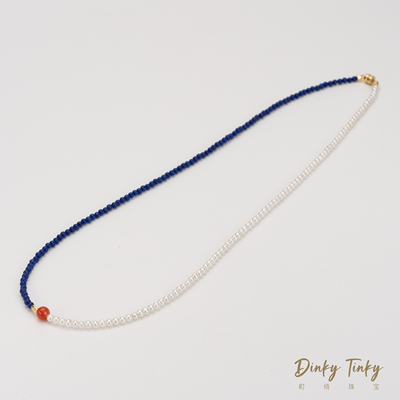 【TINKY】14k包金淡水ak青金石磁吸项链 DFL044