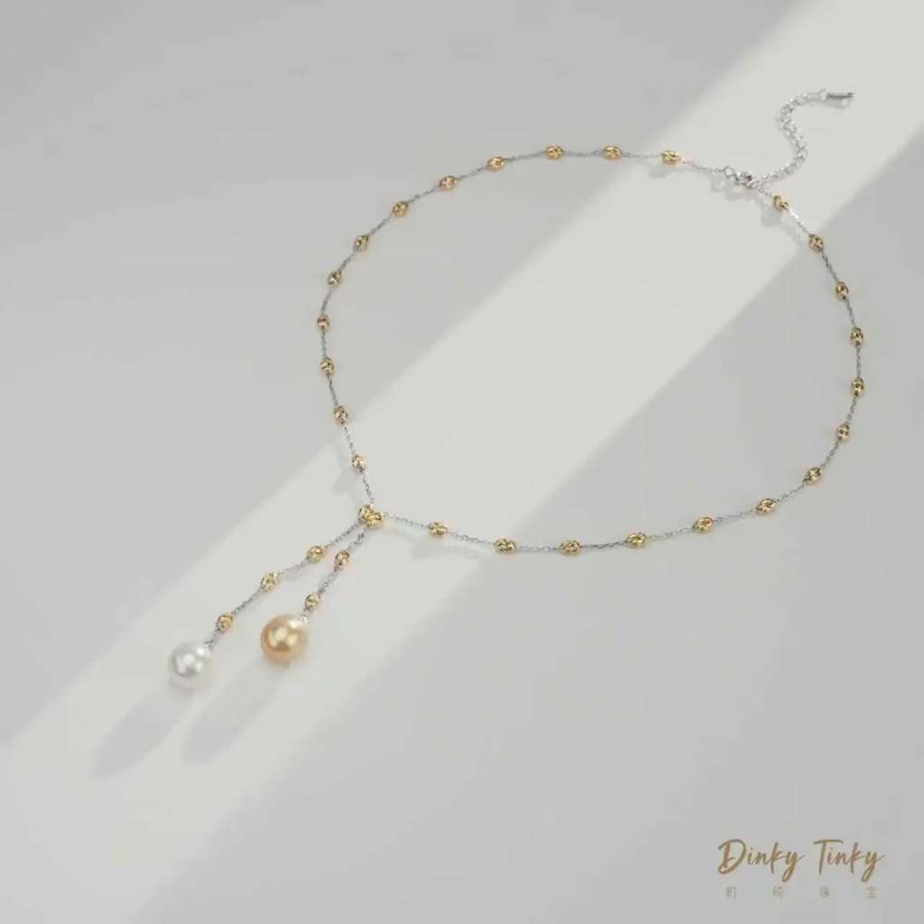 s925澳白金珠双色双珠项链48小时退换 DSL1055