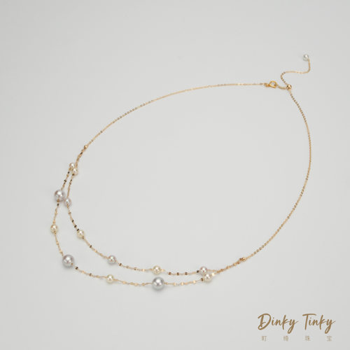 【TINKY】18K海水Akoya3-6瓦片设计款项链 DSL734