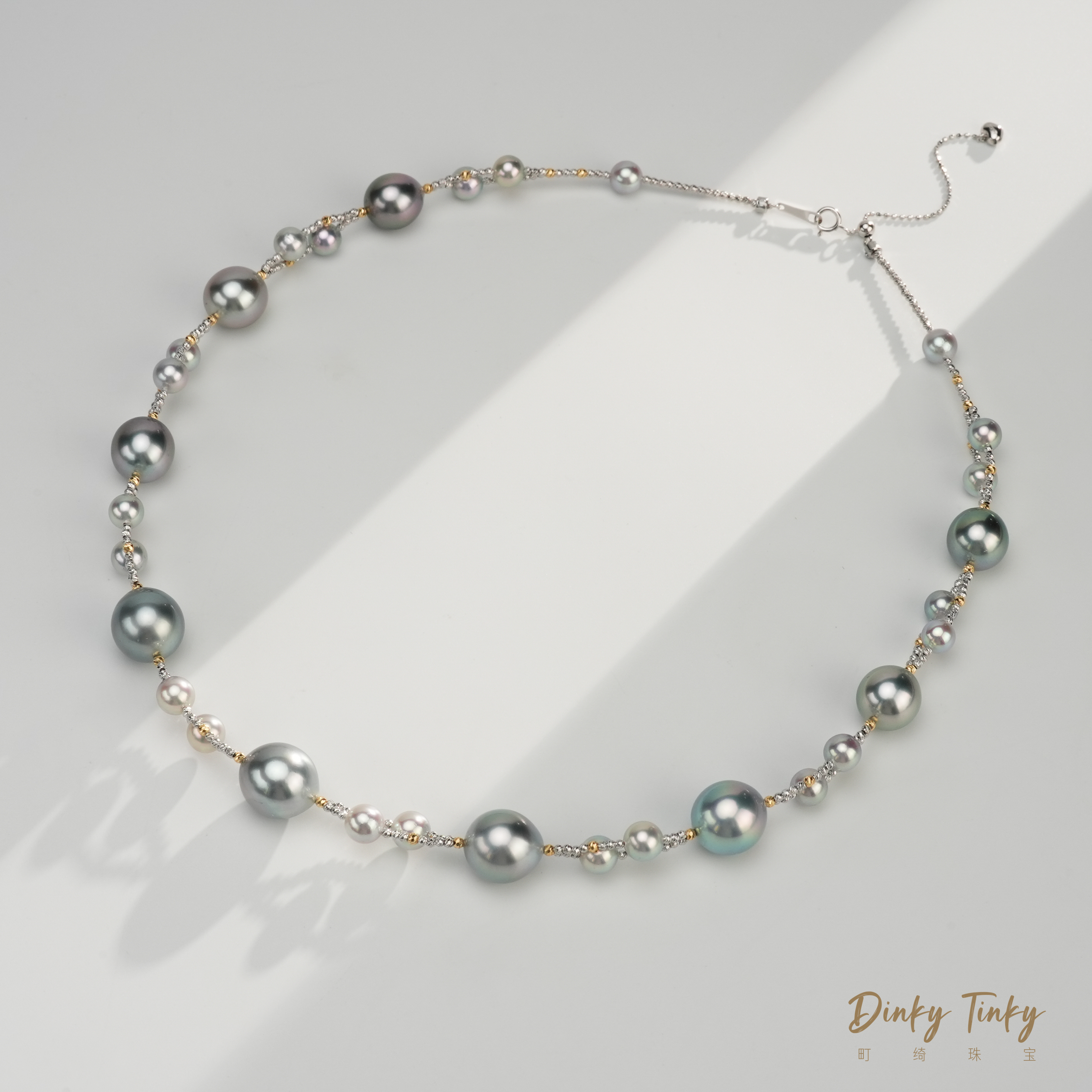 【DINKY】18K海水大溪地铂金灰+真多麻编织项链 DSL1116