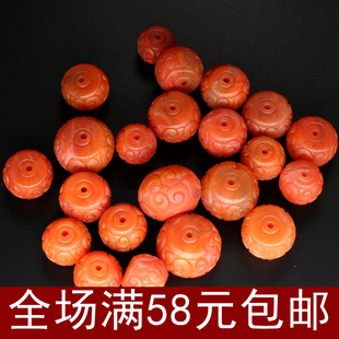 13-20mm天然南红玛瑙保山雷波料雕刻回纹珠 算盘桶珠单珠diy顶珠