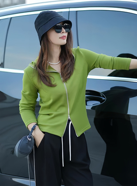 FER 早秋新款空气层外套双拉链带帽休闲舒适时尚运动衫