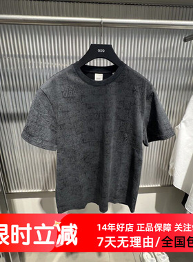 GXG男装 夏季新品满印深灰色休闲圆领短袖T恤青年百搭 G25A442049