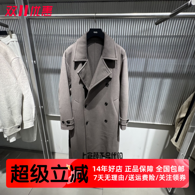 GXG男装多色复古大翻领毛呢大衣