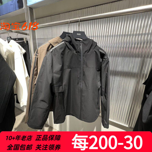 GXG男装 2025春季商场同款 黑色棕色连帽户外休闲夹克 G25A211010
