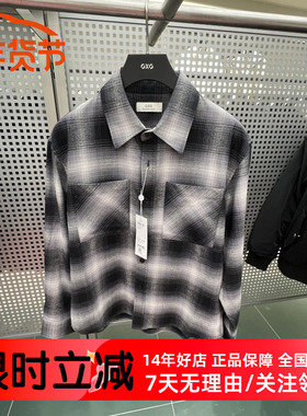 GXG男装2024冬季新款微阔黑白格休闲翻领长袖衬衫潮流 G24A034013