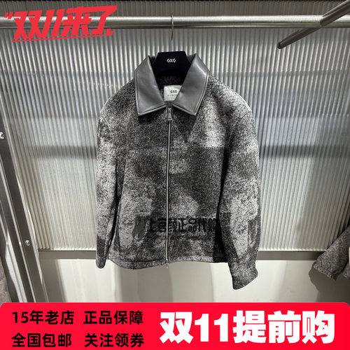 GXG男装2026冬季新款翻领夹棉灰色毛呢羊毛短款大衣 G26A064018