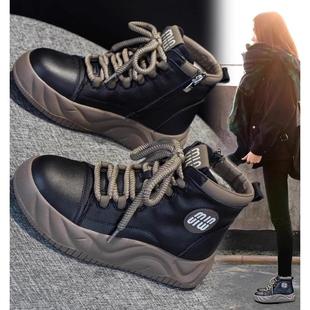 厚底松糕短靴子板鞋 4CM马丁靴女鞋 春秋单靴软底高帮棉鞋 新款 爆款