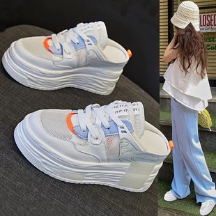 网红i 凉拖鞋 包头半拖鞋 女夏外穿松糕厚底内9cm休闲懒人小白鞋