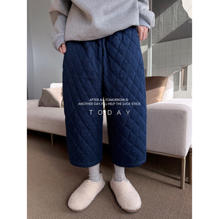 猴子家原创定制冬季加厚绗缝棉休闲裤深牛仔高品质夹棉哈伦裤棉裤