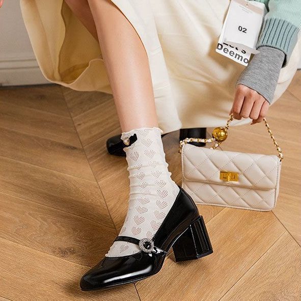 粗跟玛丽珍鞋气质风高跟鞋子