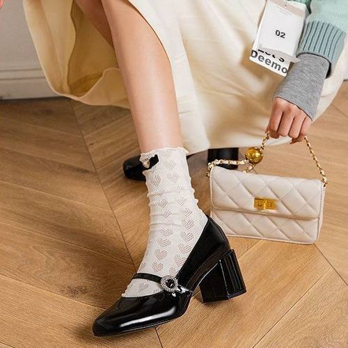 粗跟玛丽珍鞋气质风高跟鞋子