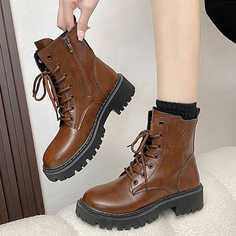 英伦马丁靴女机车靴炸街棕色防滑