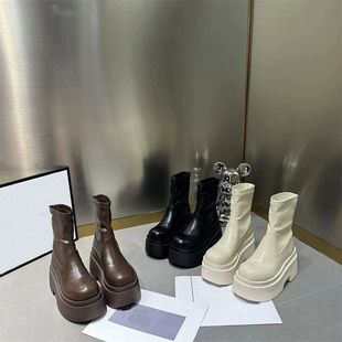 韩版松糕底马丁靴女防水台厚底小短靴小个子时尚弹力靴百搭瘦瘦靴
