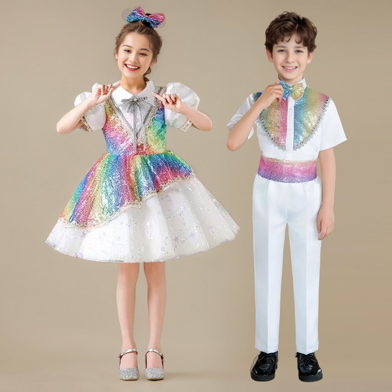 六一儿童合唱服装演出服男女童礼服中小学生表演朗诵纱裙大合唱团