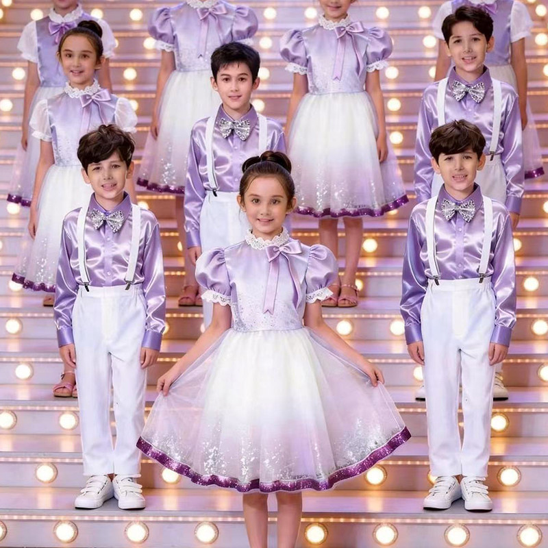 六一儿童合唱服装演出服男女童礼服中小学生表演朗诵纱裙舞蹈服装
