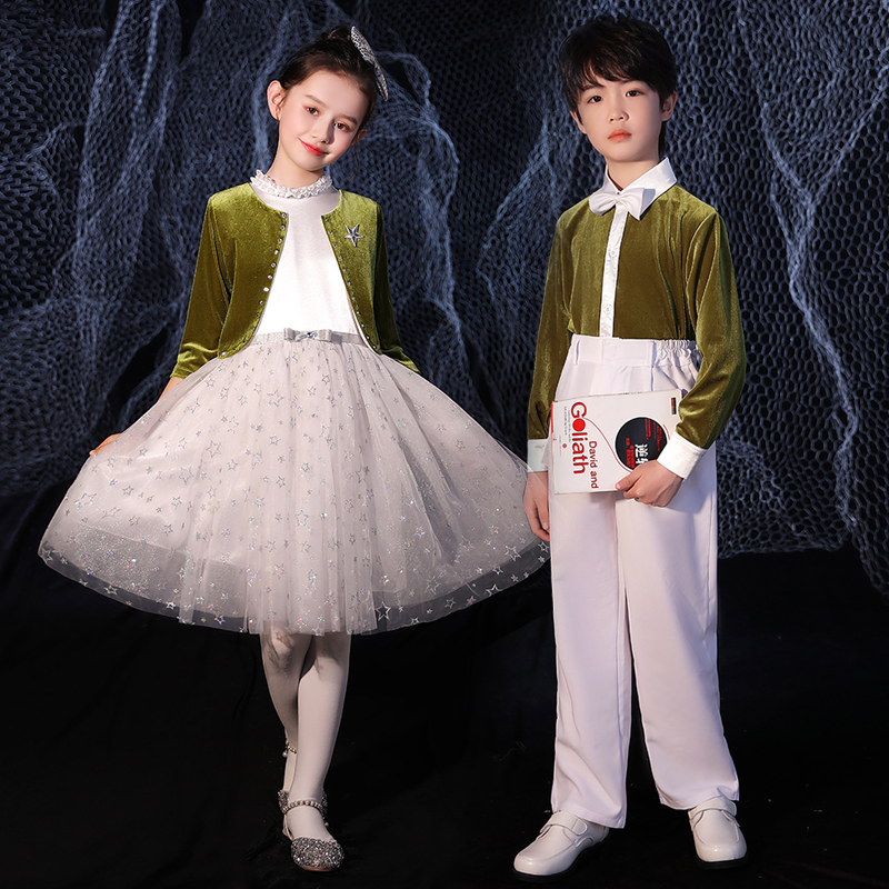 六一儿童合唱服装演出服男女童礼服中小学生表演朗诵纱裙大合唱团