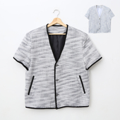 男士 春季 女生短袖 韩版 衬衫 外套垫肩小香风夏季 V领开衫 撞色上衣ins