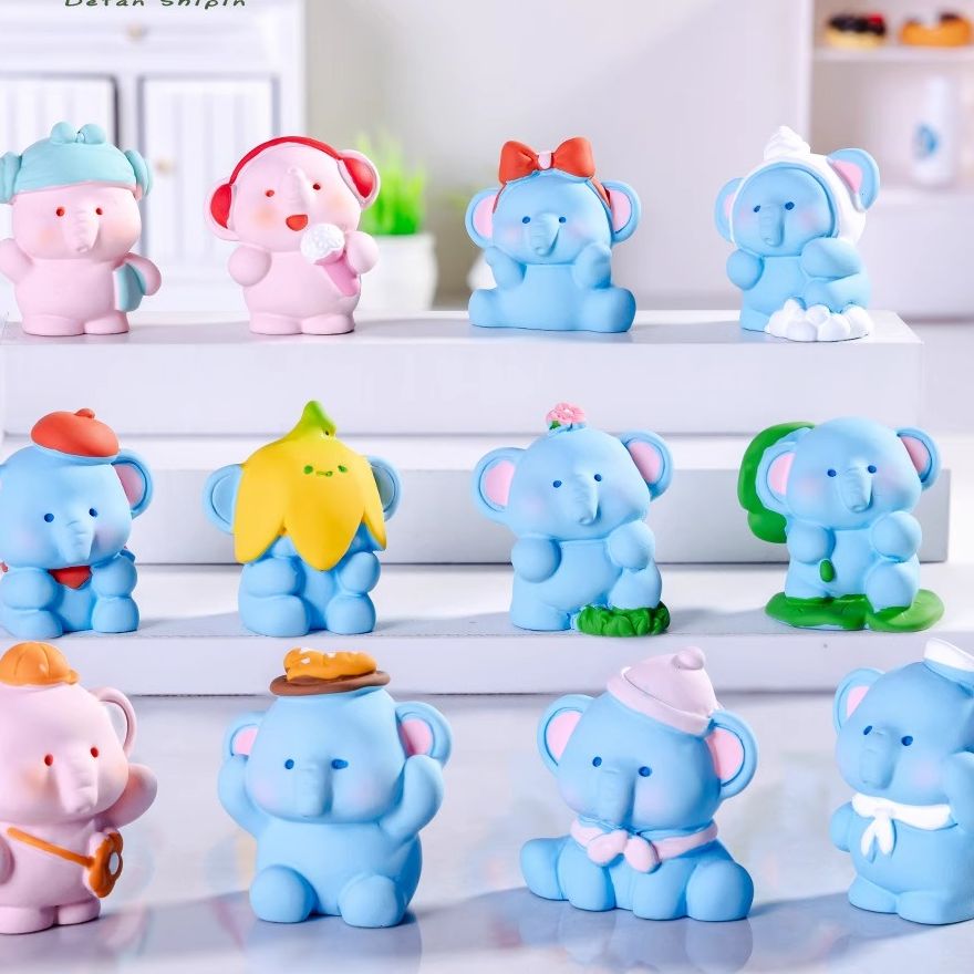 卡通可爱小象潮玩公仔树脂工艺品配件居家车载桌面摆件装饰品挂饰