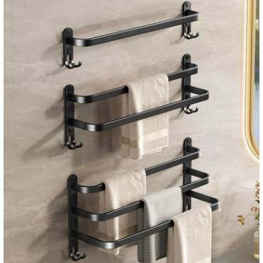 黑色毛巾架卫生间免打孔壁挂式浴室单杆浴巾置物架厕所收纳挂架子