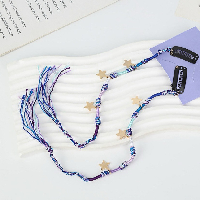 民族风个性发饰牛仔脏辫编发绳子彩色头绳五角星编织发夹音乐节穿