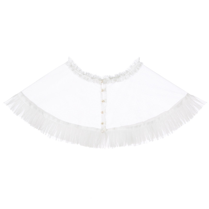 Hanakimi英国公主礼服配饰珍珠扣小坎肩蕾丝罩衫白色宝宝儿童披肩