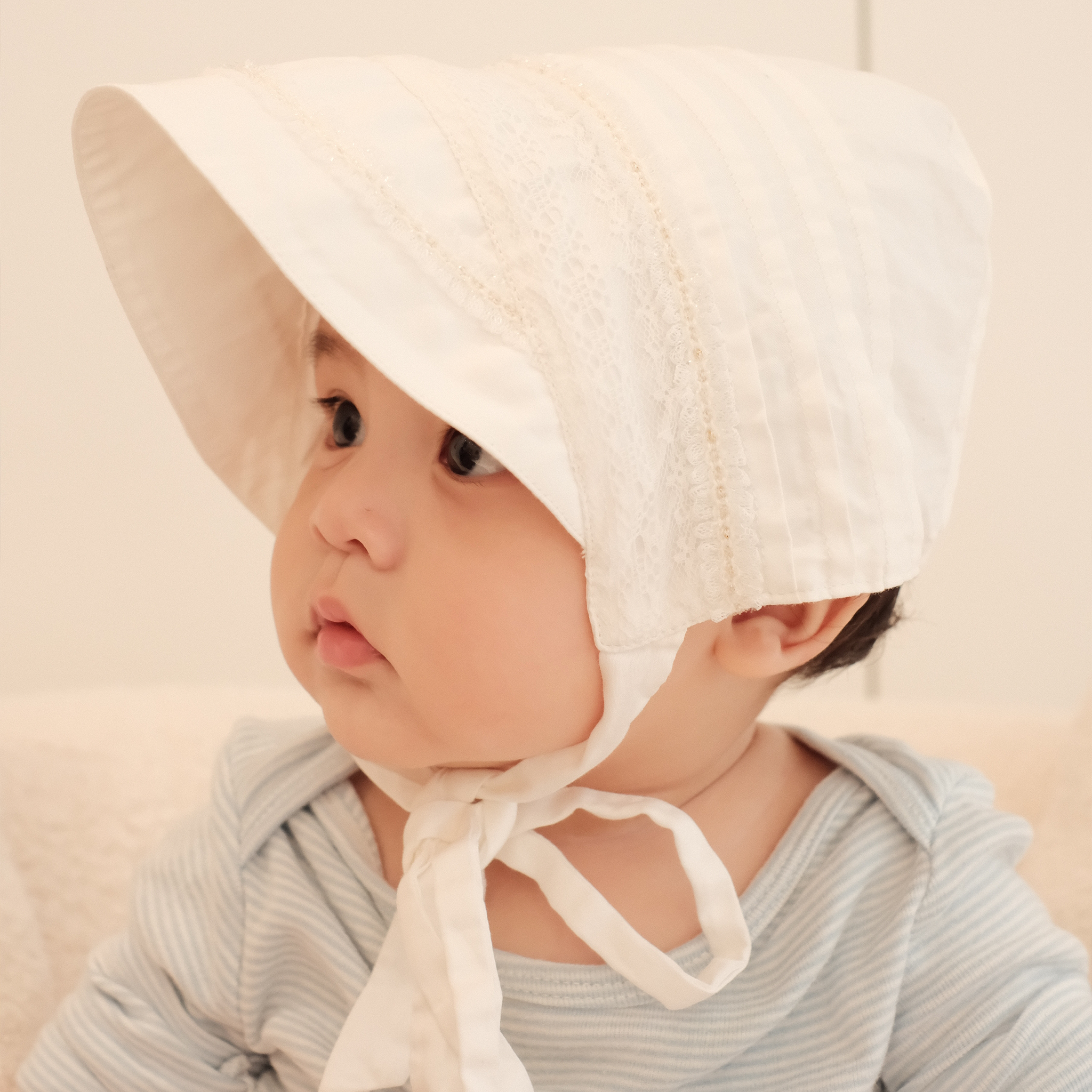 Hanakimi麒美英国新生婴儿纯棉贴帽防晒遮阳胎帽子满月宝宝礼物