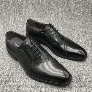 撤柜品牌男鞋尖头整张头层牛皮系带正装商务皮鞋硬底木根牛津鞋男