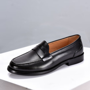 撤柜真皮头层牛皮浅口短脸一脚蹬商务正装男士皮鞋木根日式乐福鞋