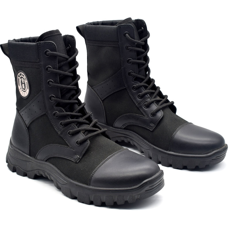 SPRING AND AUTUMN CANVAS HIGH-TOP TACTICAL BOOTS MENS SECURITY OUTDOOR DUTY TRAINING BOOTS WOMENS BLACK MESH BREATHABLE SECURITY SHOES