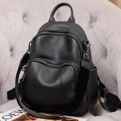 美美家双肩包背包软皮女士韩版时尚休闲大容量887HS2黑色