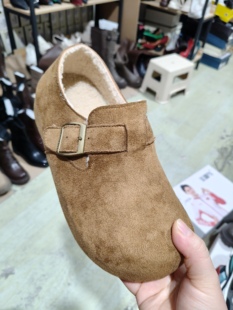 新款冬季女鞋勃肯鞋加绒保暖舒适百搭女鞋棉鞋638-1浅咖啡色