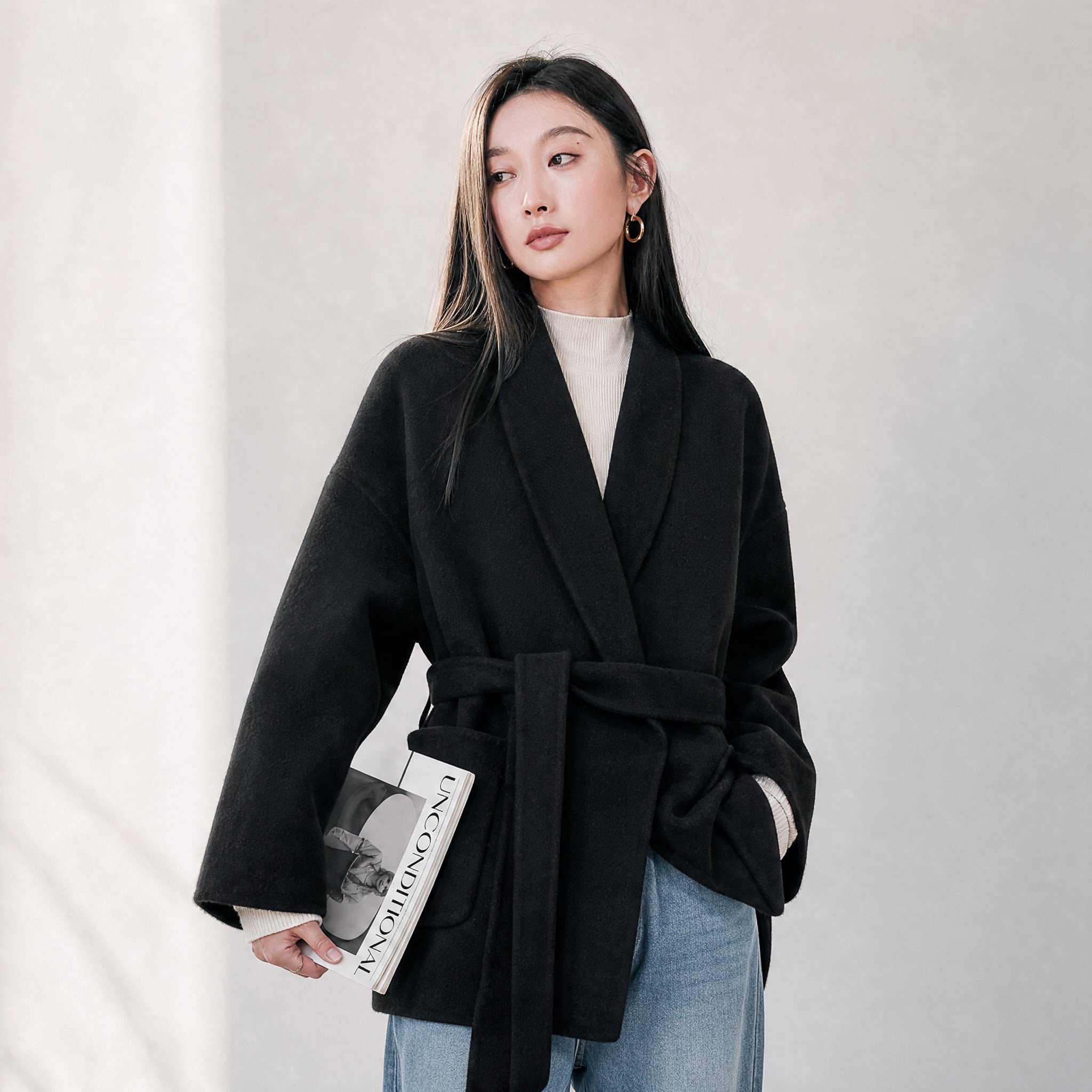 2026秋冬新款驼绒双面呢大衣女短款小个子黑色羊毛外套