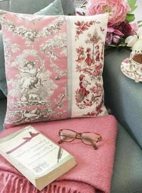 法国进口LBP十字绣材料包 :麻«TOILE DE JOUY»粉红色靠垫