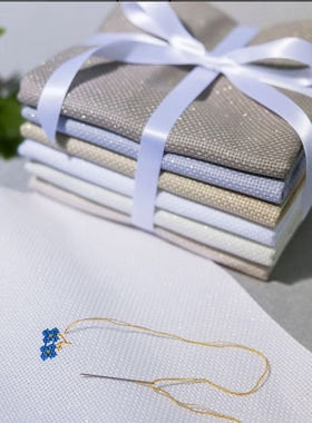 日本进口cosmo十字绣布 14CT 带亮丝 十字绣布 6个颜色 新款首发