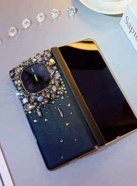 适用华为HUAWEI MATEX7X6X5X3折叠屏奢华镶钻红色水晶宝石mateXT三折叠XTs磁吸铰链保护套轻奢高档女士手机壳
