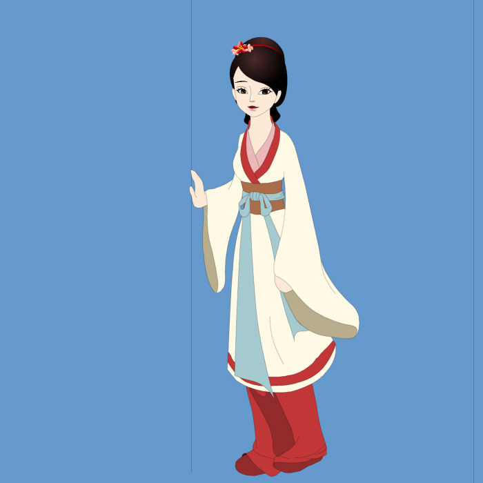 古装妇人女人走出屋门手绘逐帧动画flash动画源文件